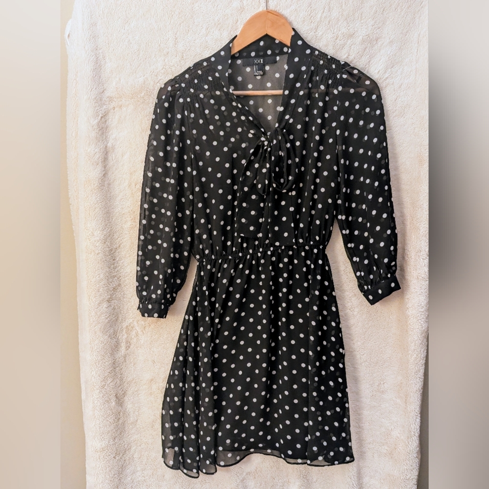 Forever 21 Black and White Polka Dot Sundress with Sheer Sleeves